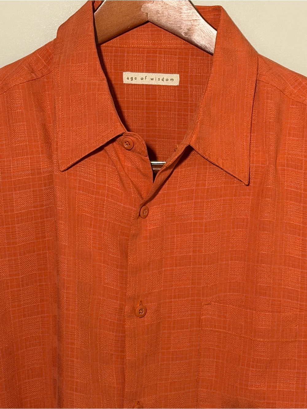 Age of Wisdom Men's Orange Button-Up Island Style Camp Shirt
